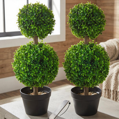 Artificial Boxwood Ball Topiary Tree - 23.6" Set of 2 Realistic Leaf Faux Plant in Pot for Home & Office Decor