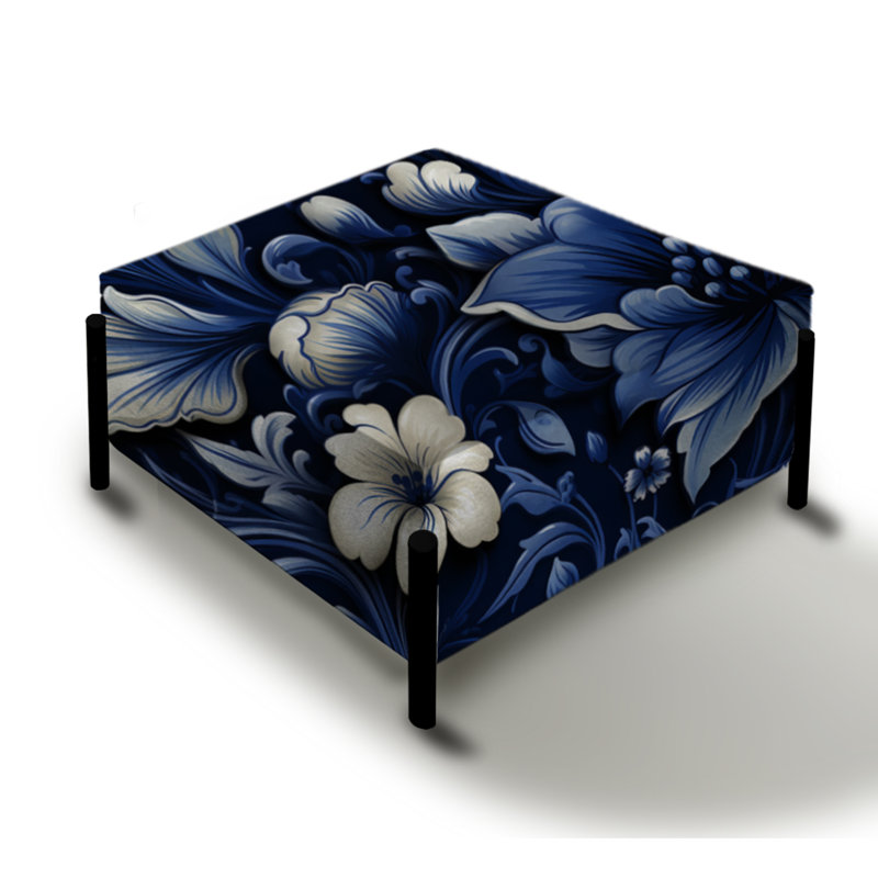 Grand repose-pieds carré néo-gothique bleu cobalt