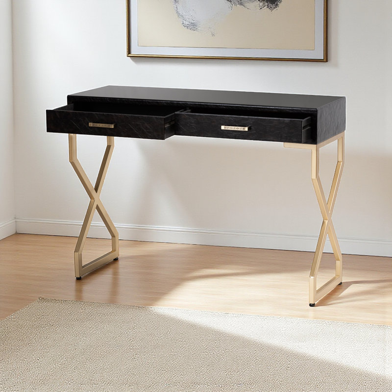 Kenbridge Console Table, 2-Drawers, Dark Brown/Gold 30.10'' H X 41.30'' W X 14.80'' D