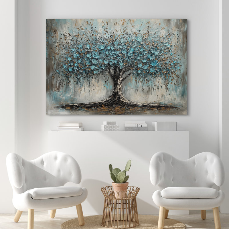 "Abstract Forest Blue Tree Serene Modern Rustic", reproduction d'art sur toile encadrée, Toile tendue, H 32 po x l 48 po