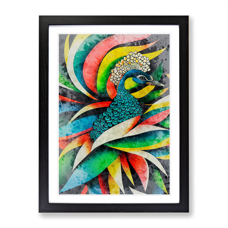 Peacock Colour No.2 - Single Picture Frame Painting, 64cm H x 46cm W x 2cm D, Black Framed