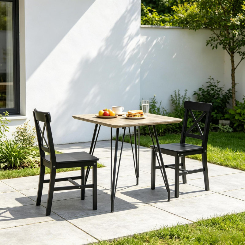 Ensemble de 2 chaises de salle à manger, maison de campagne moderne en bois noir pour petite cuisine