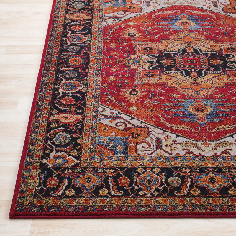 Bratton Machine Woven Oriental Red/Black Area Rug, Runner 2'7" x 7'3"