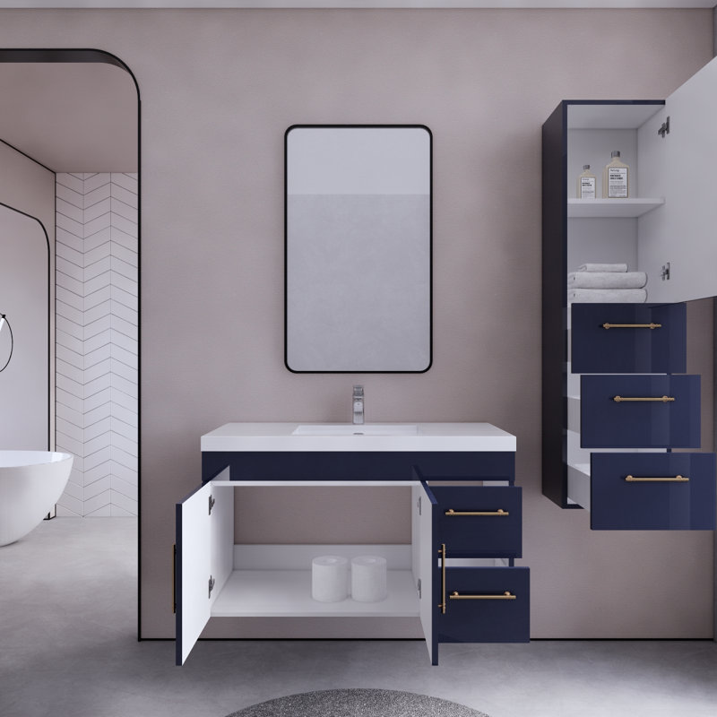 Doddridge 41.9'' Single Bathroom Vanity with Acrylic Top, Navy Blue