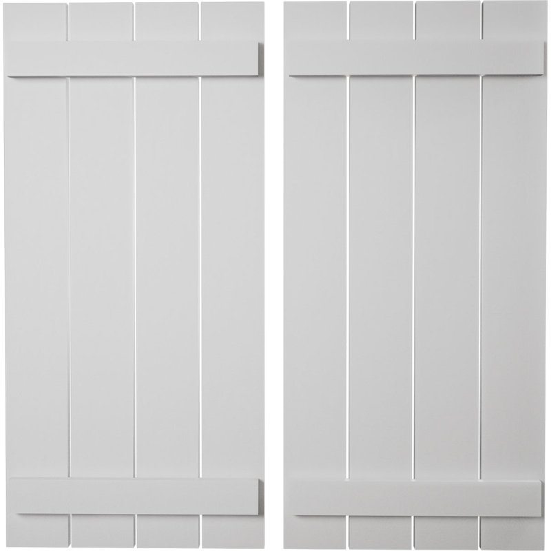 Volets rustiques en faux bois à quatre planches espacées (par paire), Texture lisse / brun clair apprêté, 23"