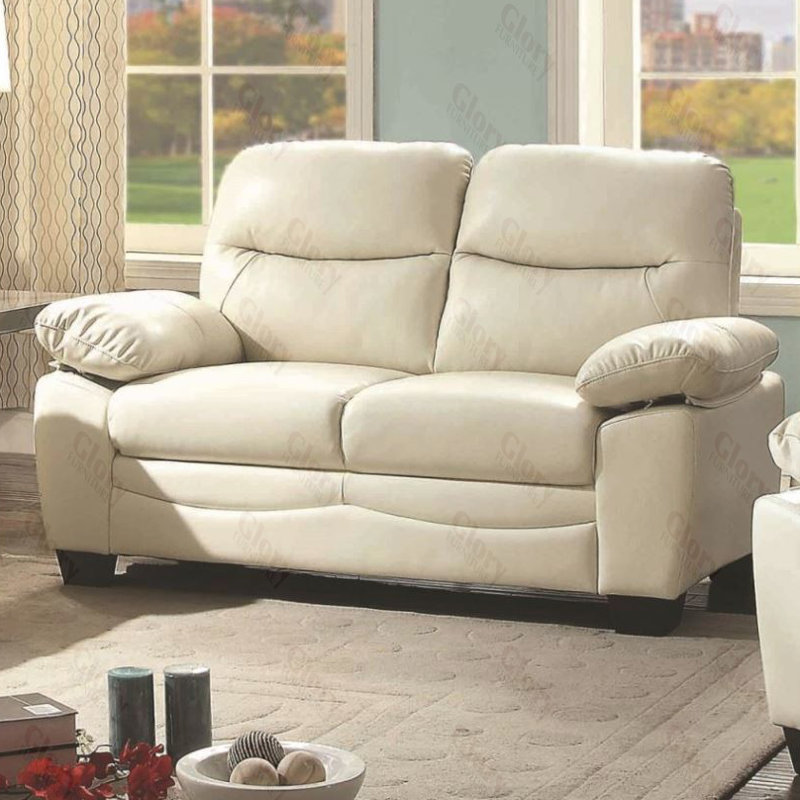Mouton Faux Leather Pillow Top Arm Loveseat, Pearl Faux Leather, 35"H x 78"W x 33"D