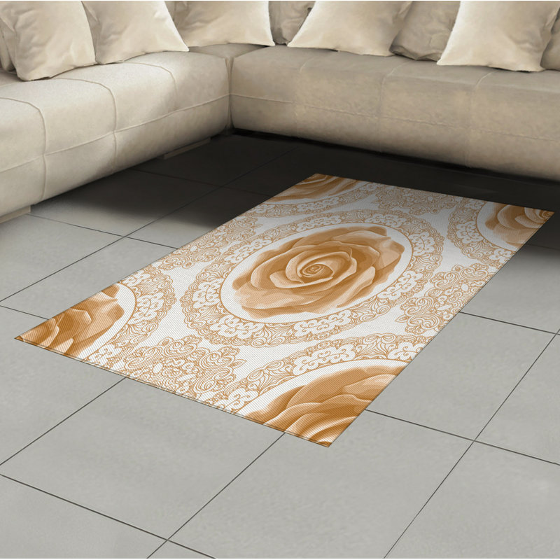 Tapis décoratif floral à haute densité en fibres de polyester, Rectangle— 4 pi x 5 pi 8 po