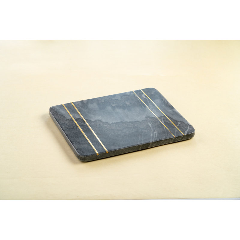 Dark Gray Marble and Brass Inlay Rectangular Pastry Board