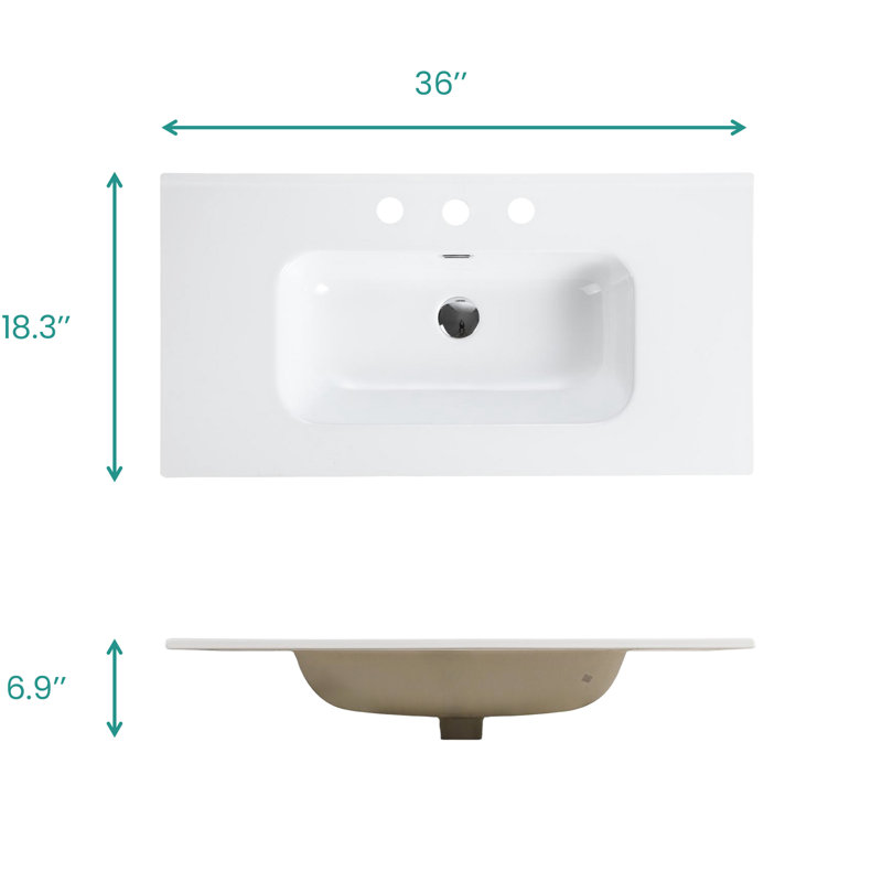 Lavabo intégré en céramique de 18,68 po de largeur, convenant à la salle de bain et à la cuisine, lavabo en céramique blanche, fabrication sans couture, durable