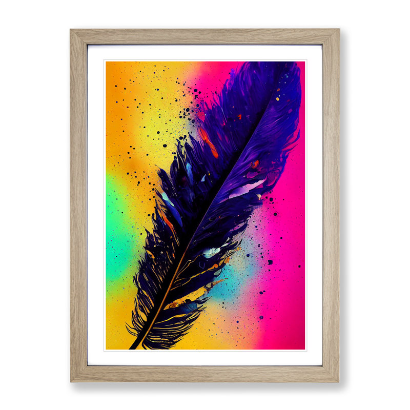 Feathers Splashed No.2 - Framed Print, 64cm H x 46cm W x 2cm D, Oak