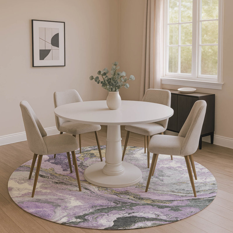 Premium Machine Washable Mayfield AMF1908 Abstract Rug, Round 8'