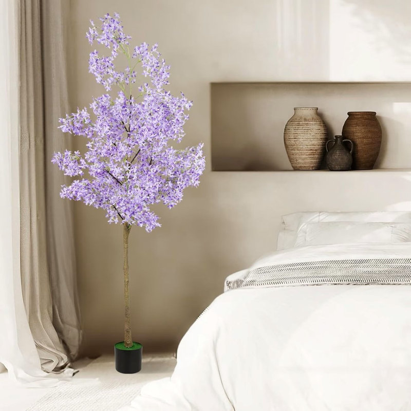 Arbre de jasmin artificiel d'hiver 6 pi avec fleurs mauves et feuillage vert