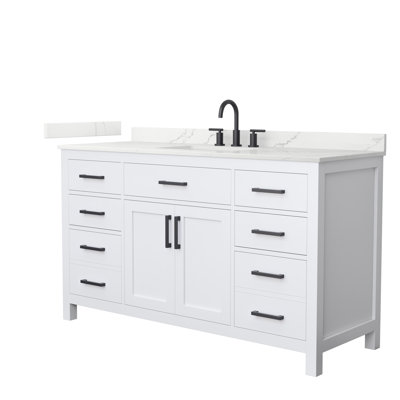 Meuble-lavabo simple autoportant de 60 po avec plateau en quartz Beckett