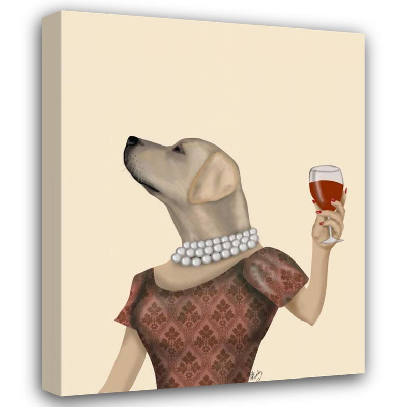 Art sur toile tendue avec toile Trinx Fab Funky, Yellow Labrador Wine Snob