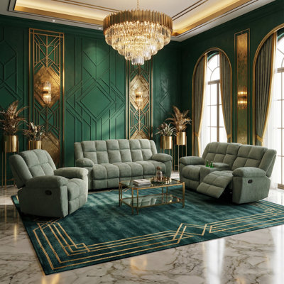 Corduroy 3-Piece Living Room Recliner Sofa Set