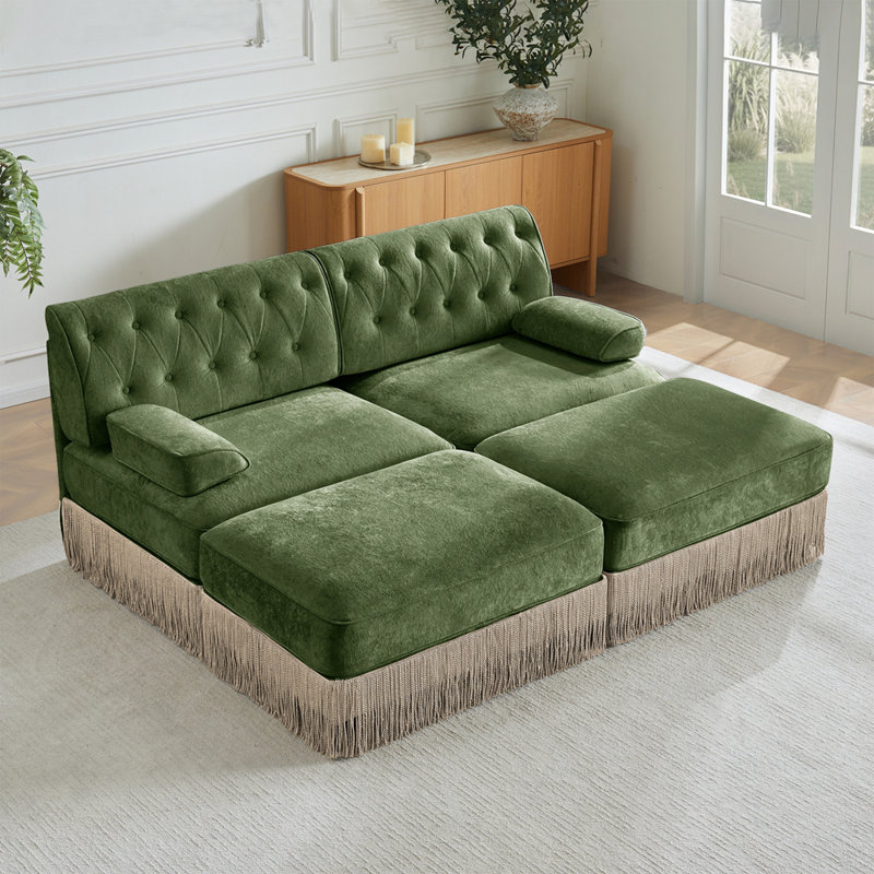 Canapé Chesterfield, H 34,2 po x l 76,6 po x P 60,3 po, Vert
