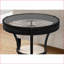 Table basse en verre trempé transparent peu encombrant avec métal martelé noir, idéale pour le salon et la chambre à coucher