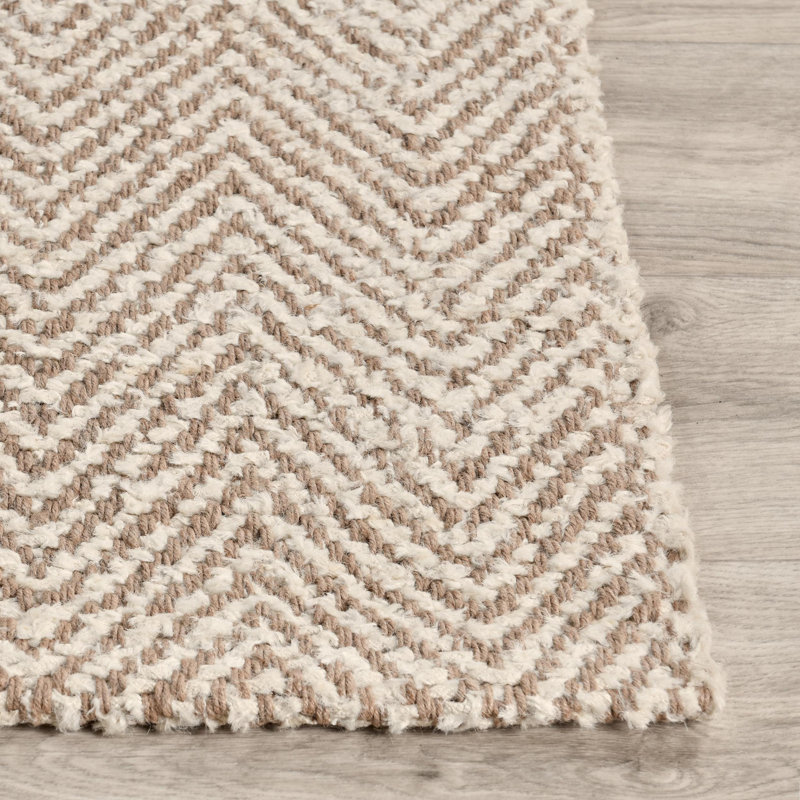 Handmade Ivory Herringbone Wool Blend Chenille 10' x 14' Area Rug