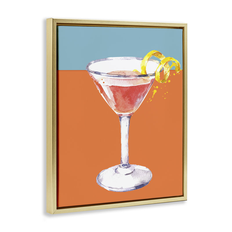 Cadre flottant cocktail sur teintes bloquées, design par Susan Jill, H 21 po x l 17 po, Cadre flottant métallique doré