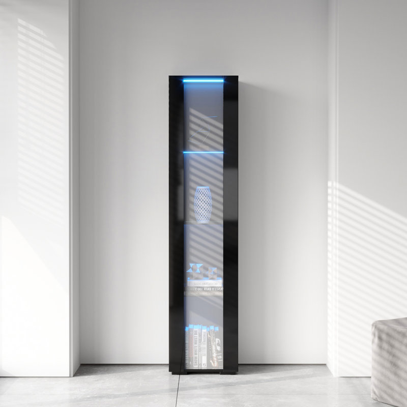 Armoire latérale noire avec lampe à bande en aluminium - espace de rangement généreux avec beaucoup de rangement, panneau de particules de 15 mm facile d'entretien l 40 x P 29 x H 170 cm