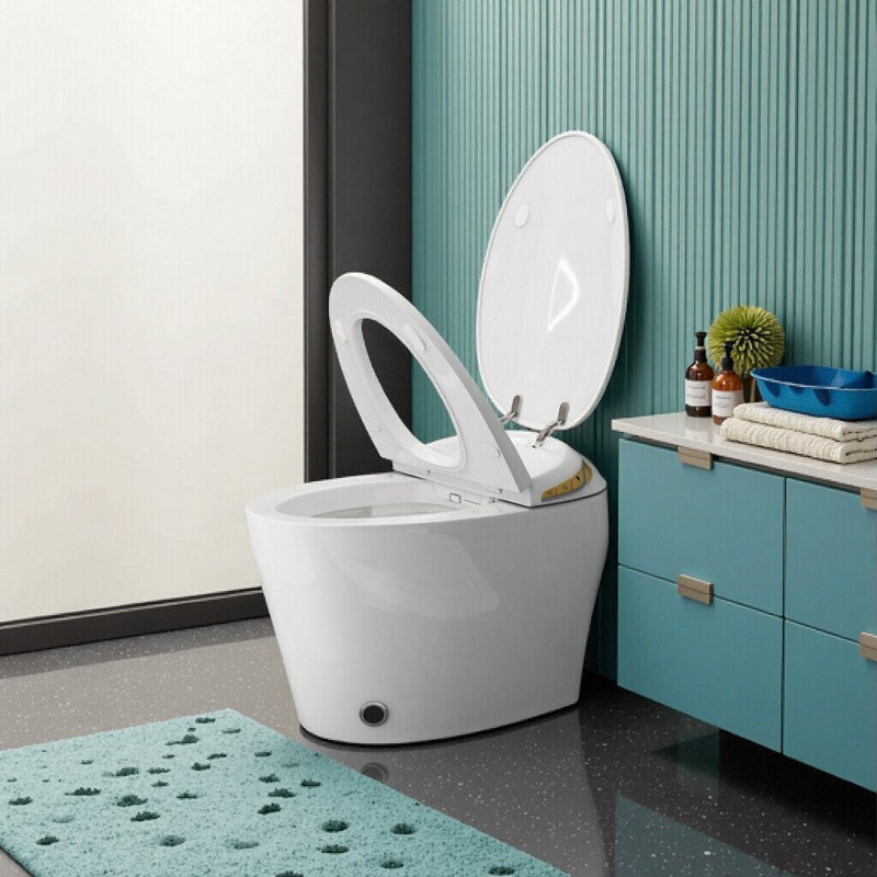 Smart One-Piece Toilet With Bidet, Auto Open/Close Seat, Warm Water & Dryer, Hands-Free Operation, White