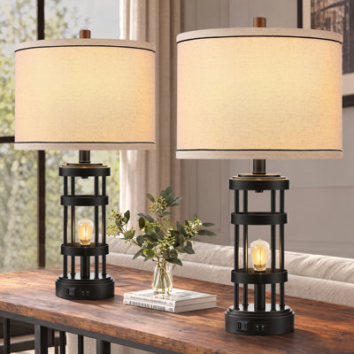 ChenJoss 24" Table Lamp Set With Night Light And USB Ports, suitable for bedrooms, living rooms, desks, and offices
