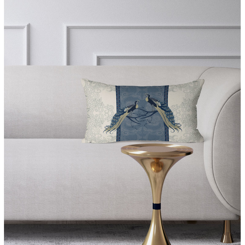 Enchanted Peacock  Rectangular Throw Pillow, Blue/Green