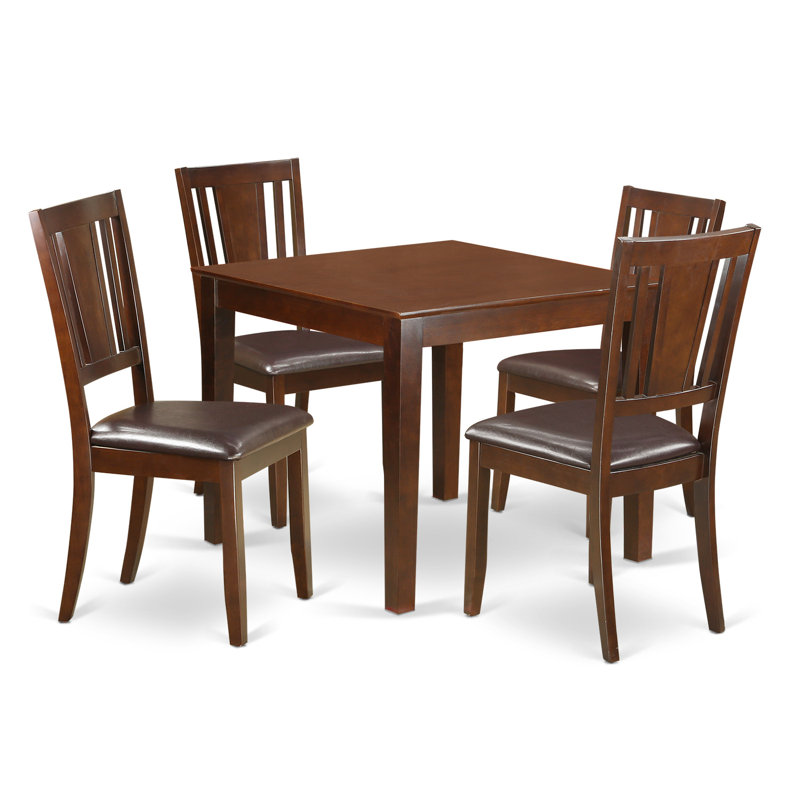 5 Piece Kitchen Table & Chairs Set Includes a Square Dining Room Table and 4 Faux Leather Dining Chairs, Mahogany