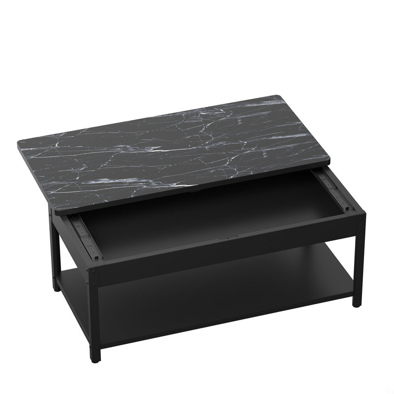 Rectangular Double-Layer Coffee Table With Hidden Storage Compartment And Fingerprint Lock