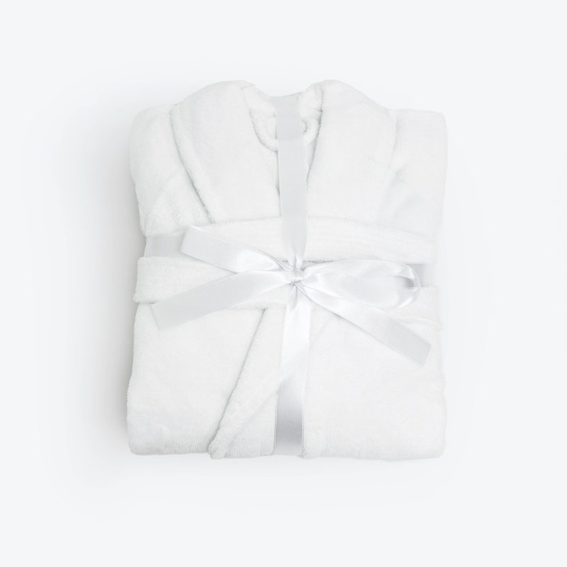 Cotton Blend Mid-Calf Bathrobe with Pockets, L/XL, White