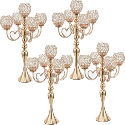 4 pièces de bougeoir en cristal doré à 5 bras pour 5 pièces