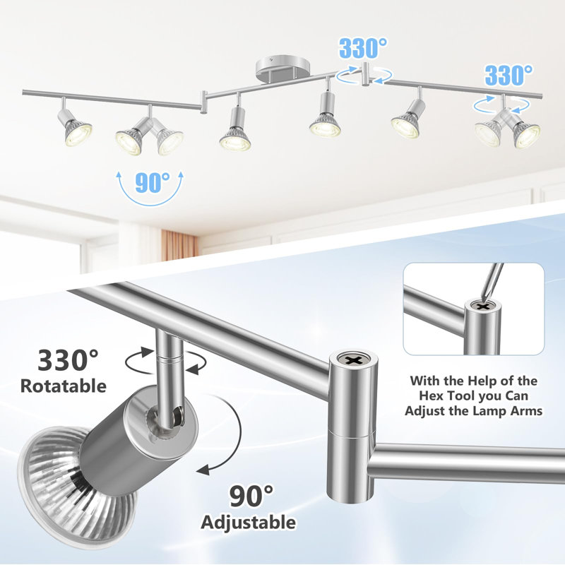 6 Light Track Lighting Kit,Flexibly Track Lights Ceiling with GU10 Base for Kitchen, Chrome