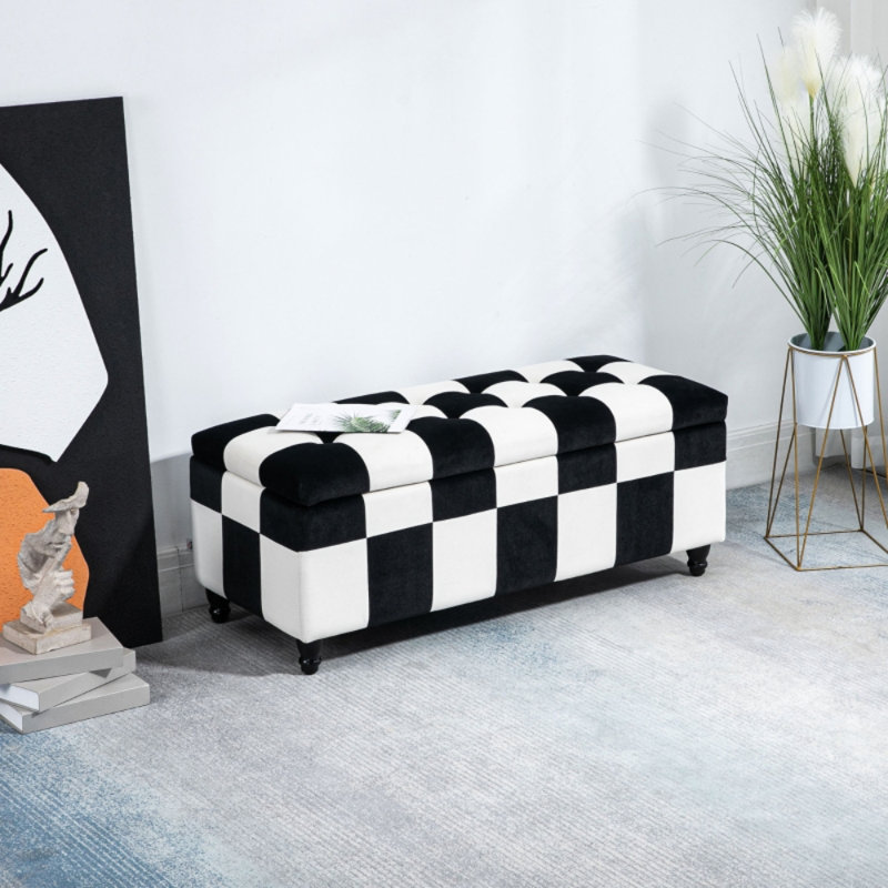 Button-Tufted Velvet Storage Ottoman