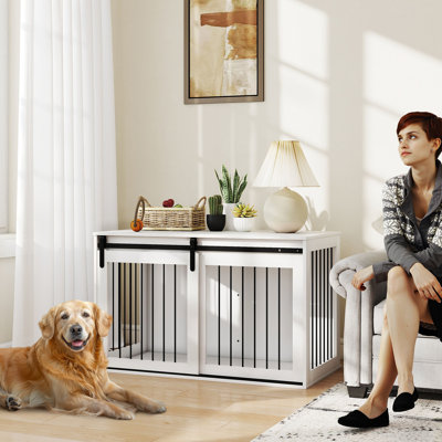 Meuble de cage de 118 cm (46,5 pouces) Eduino pour chiens de très grande taille, blanc