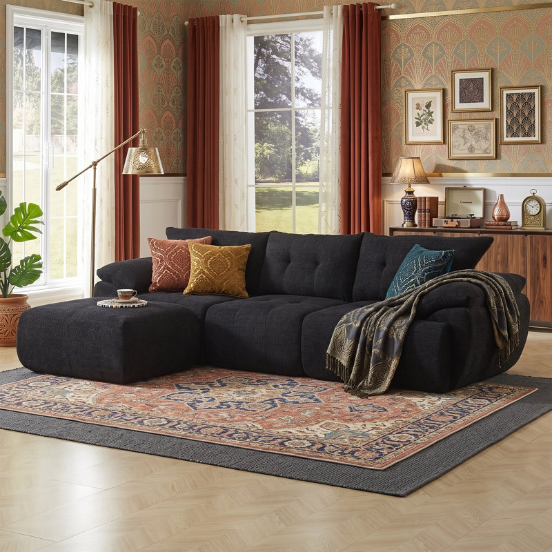 Canapé 115 po surdimensionné de 115 po, entièrement rembourré, en chenille, entièrement assemblé, avec une capacité de 750 lb et des coutures capitonnées pour le salon et le bureau