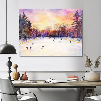Hockey Rink In Canada At Sunset III - Sports Metal Wall Art Decor, Sport Hockey Metal Print