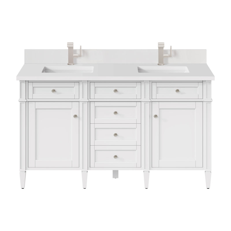 Brittany 60 in. Double Vanity, Bright White, White Zeus, Single-Hole
