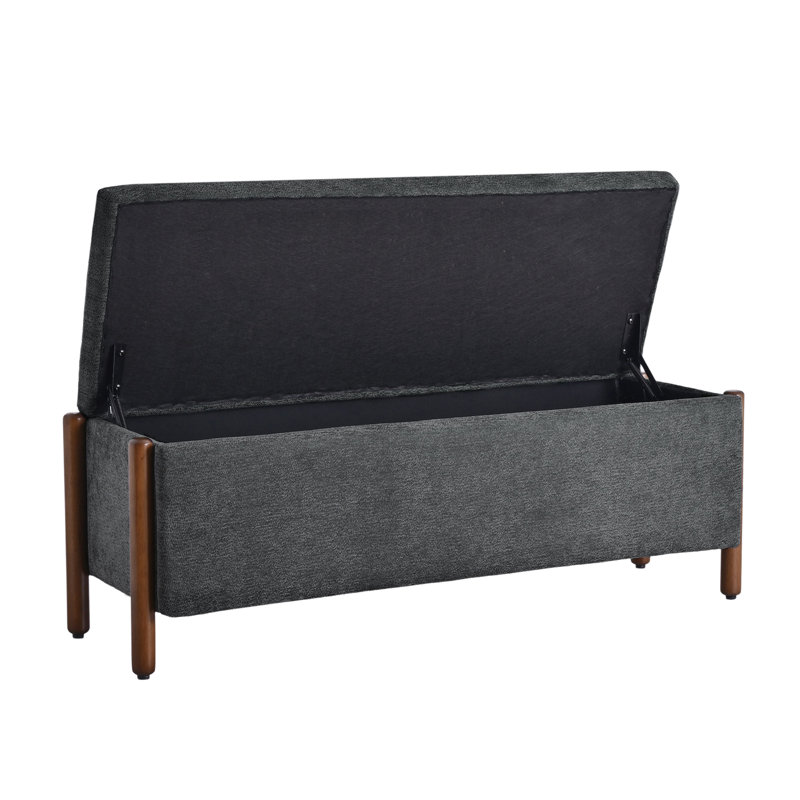  Banc de rangement rembourré 48 po avec pieds en bois massif 48 po, Gris anthracite