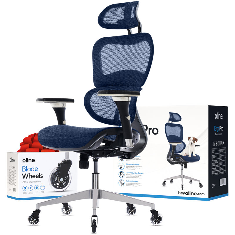 Navy Blue Mesh Ergonomic Executive Office Chair with Adjustable Arms