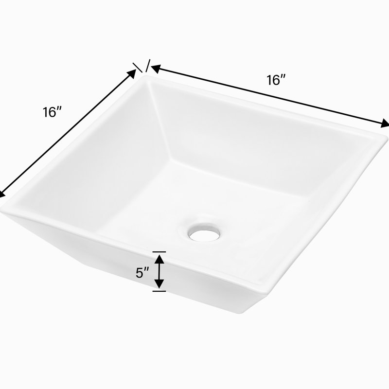 Lavabo vasque carré en céramique 16 x 16 pouces blanc - élégant et à porter, pour différentes salles de bain dans des espaces fonctionnels élégants et variés