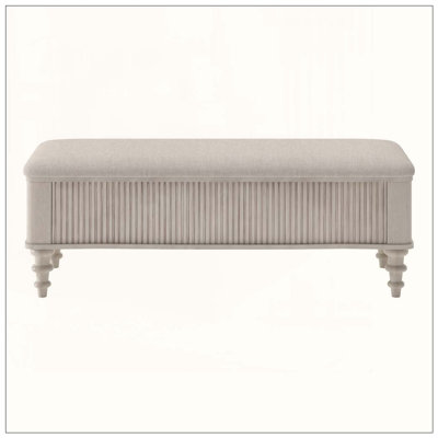 50.8-inch Multi-Functional Storage Ottoman Bench-Solid Rubberwood Bed End Bench with Linen Seat