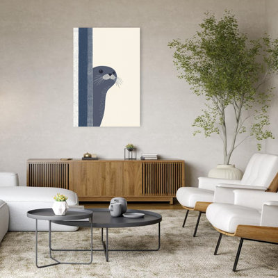 Curious Blue Seal Minimalist Modern Animal Nature Wall Art Print 1 Piece Wrapped Canvas Wall Art