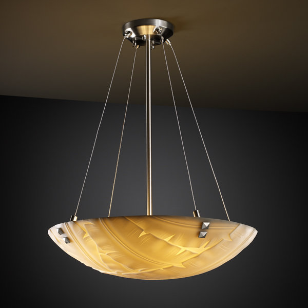 Luminaire suspendu inversé 3 lumières Porcelina, Nickel brossé, Cercles concentriques à faiteau, Vagues