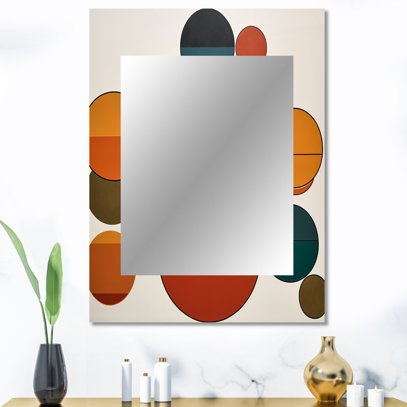 Serendipity Retro Abstract Midcentury Geometrics - Midcentury Modern Wall Mirror, Blue Decorative Mirror, Printed Metal Art