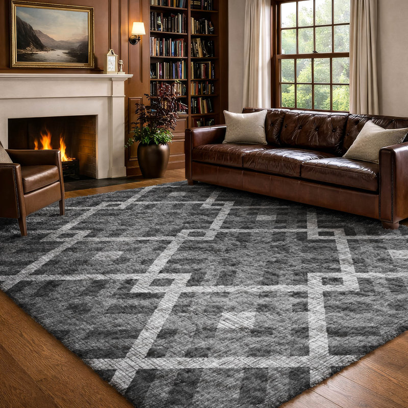 Tapis à poil long de qualité supérieure lavable à la machine ADS616, Charcoal, 8' x 10'