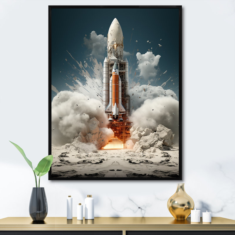 Lancement de la Navette spatiale moderne III, reproduction sur toile, H 32 po x l 24 po x P 1 po, Cadre flottant noir