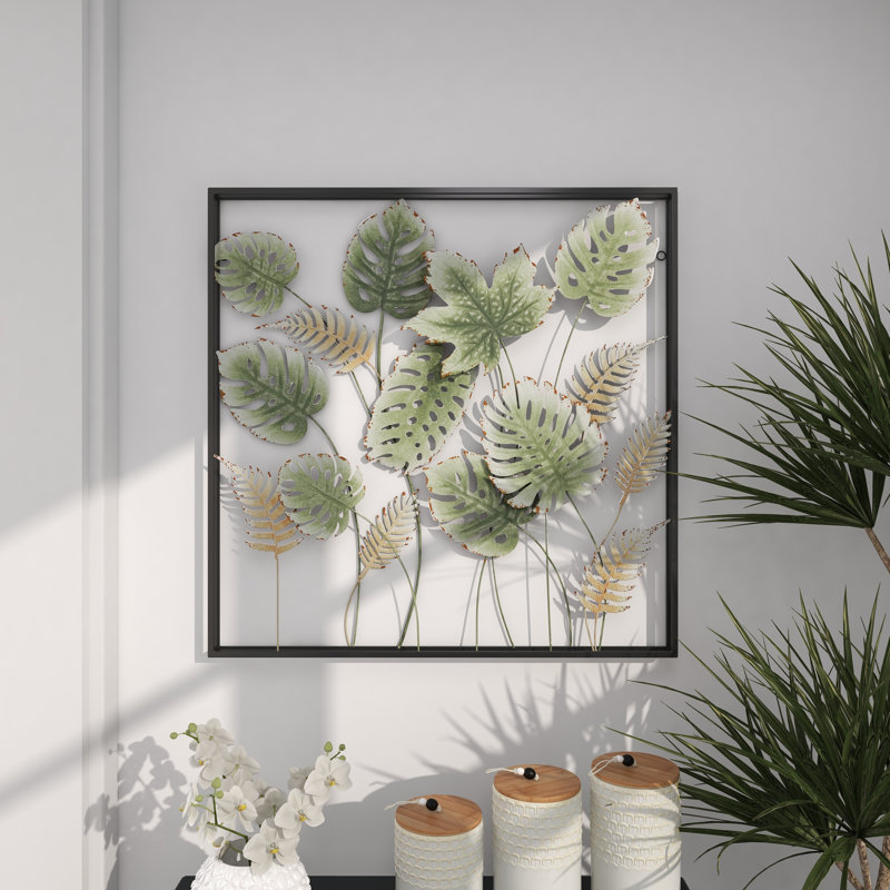 Metal Tall Cut-Out Leaf Green Wall Decor with Intricate Laser Cut Designs