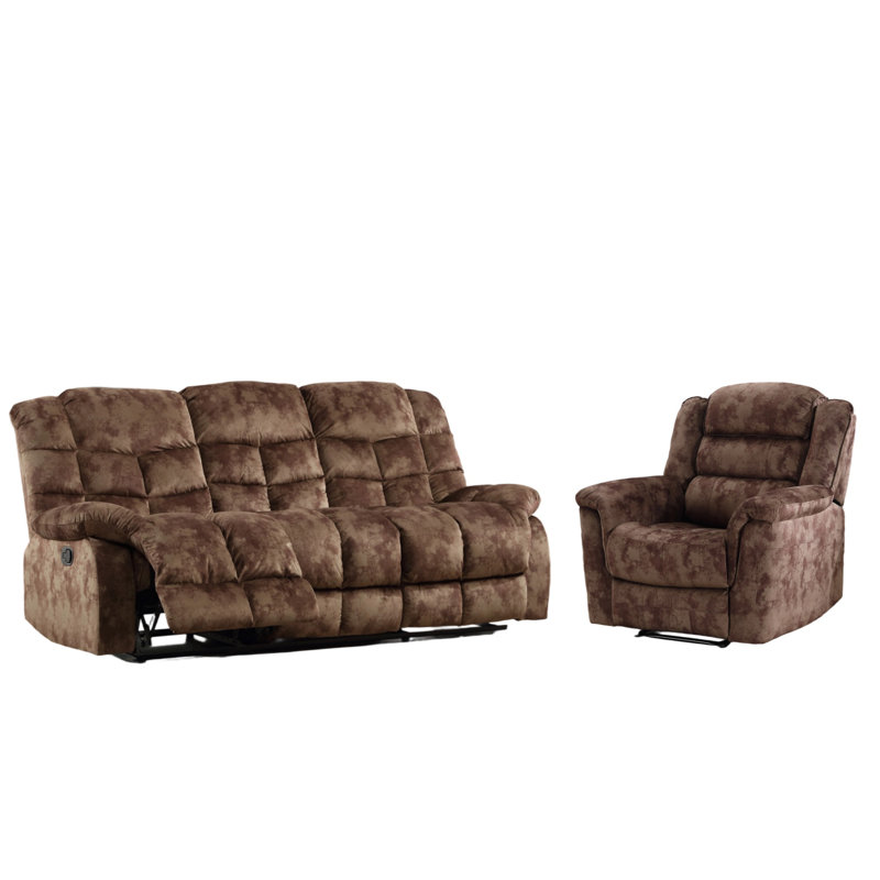 2-Piece Classic Microfiber Manual Reclining Living Room Set – Recliner & Sofa, Brown