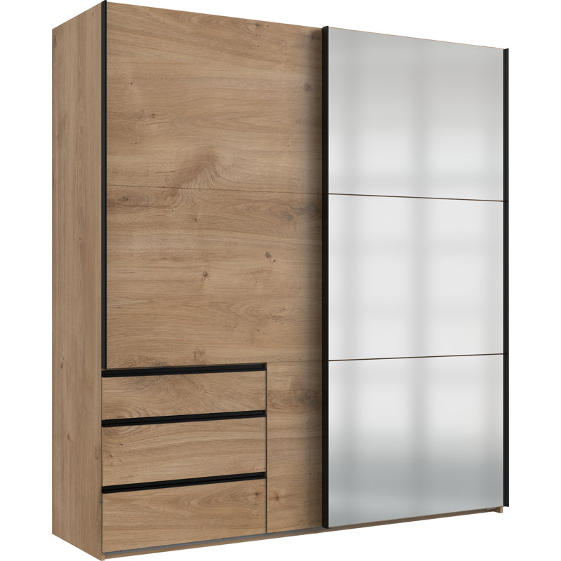 Guardino 2 Door Wardrobe, 216cm H x 200cm W x 65cm D, Plank Oak