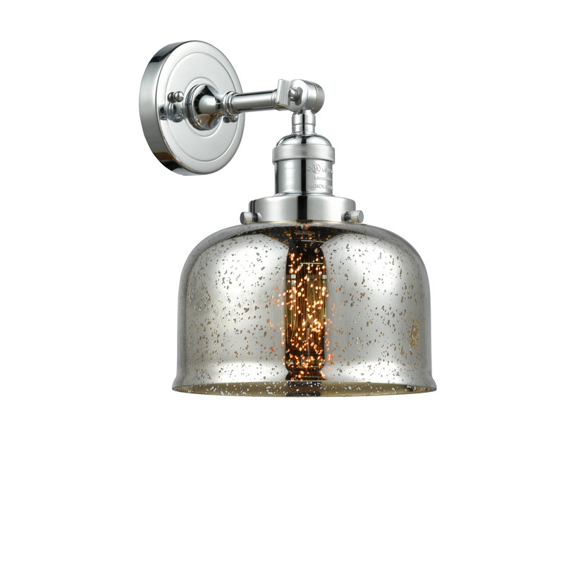 Applique murale 1 lumière 8 po Bell, Argent mercuré, Ampoule à DEL rétro de 6 watts, Chrome poli